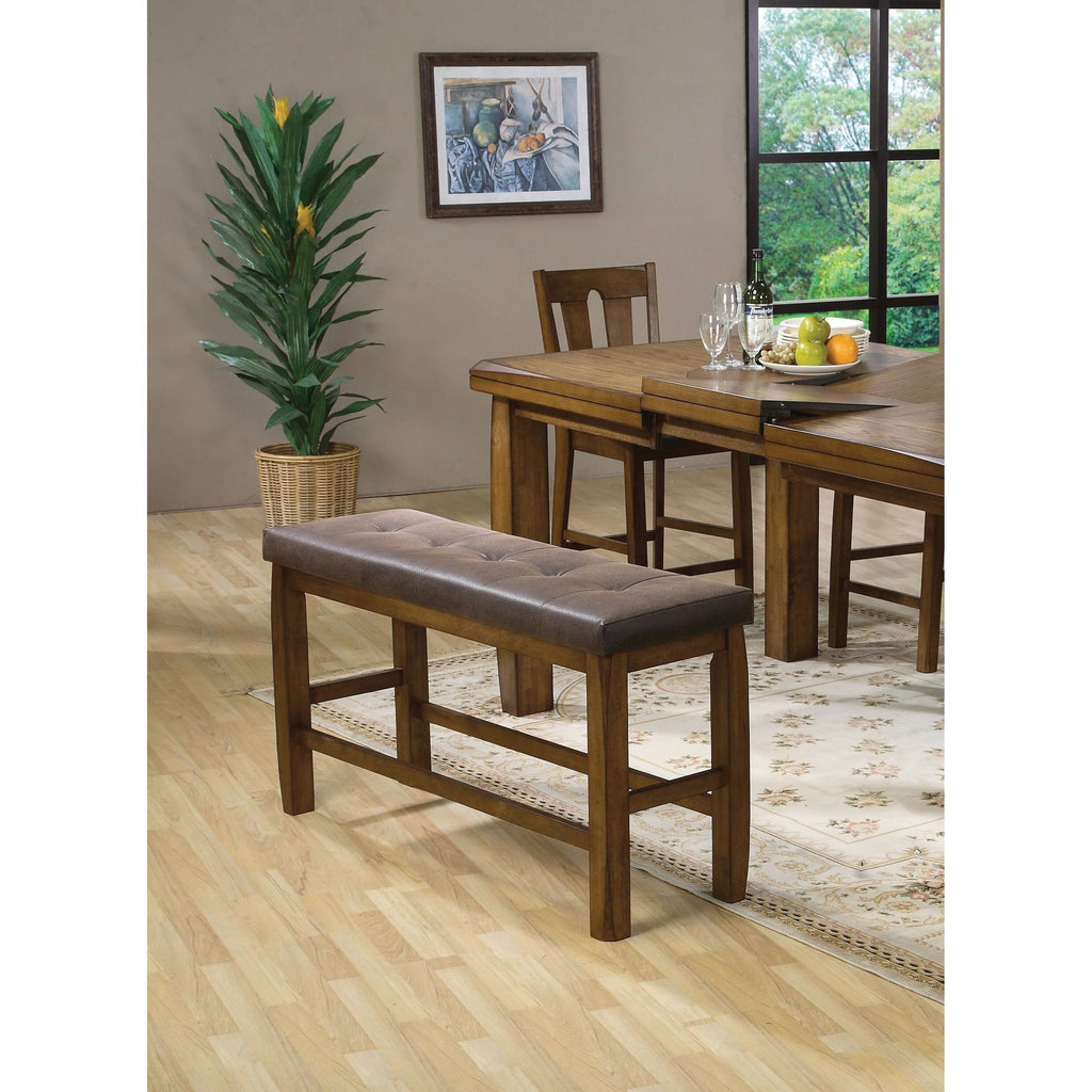 Brown PU & Oak Counter Height Bench with Storage Y155