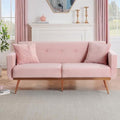 Pink Velvet Fabric Sofa Bed Futon with 2 Pillows 70.3 inch Loveseat Sofa V63032
