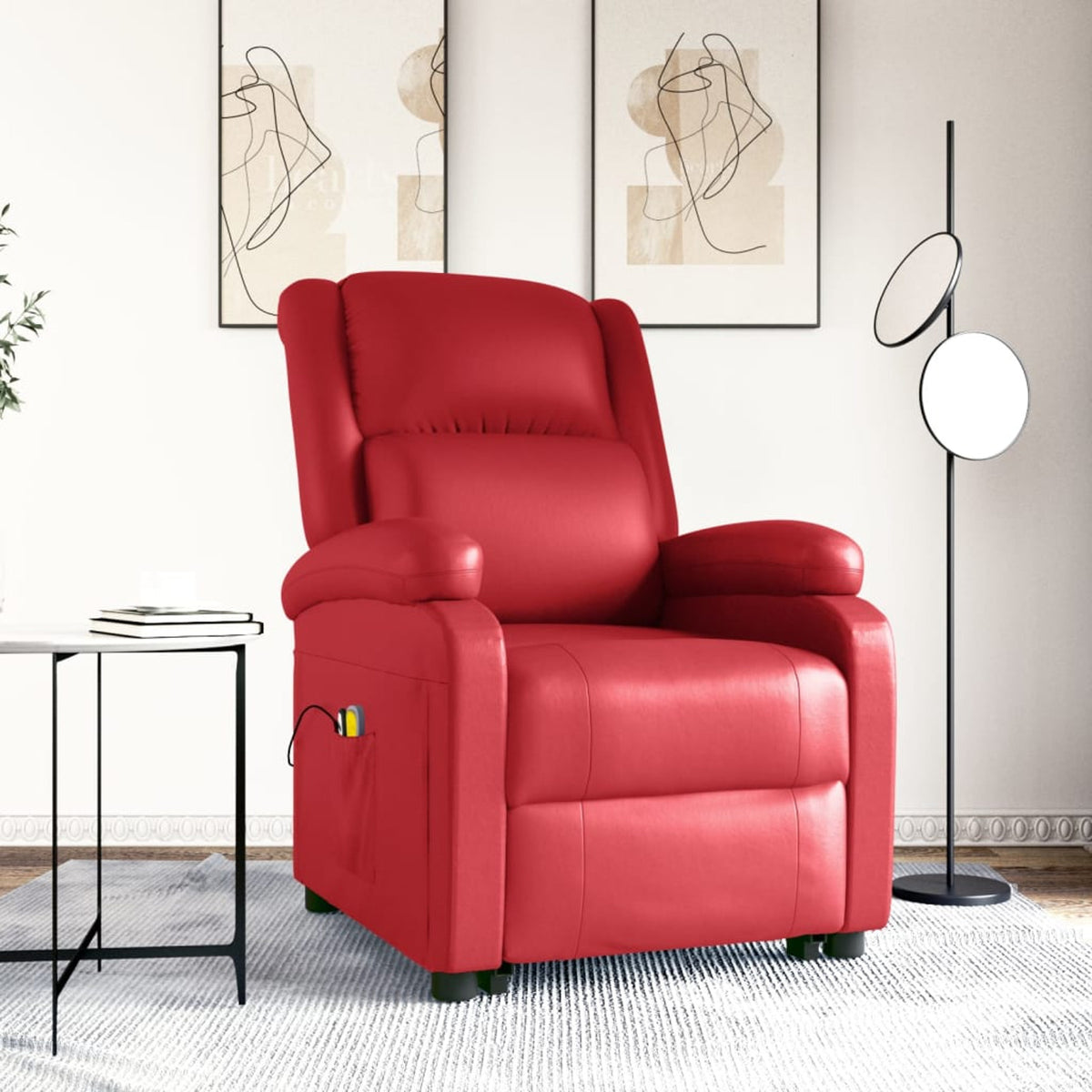 Power Lift Massage Recliner with Adjustable Footrest and Side Pocket, Faux Leather Sofa Chair O12221