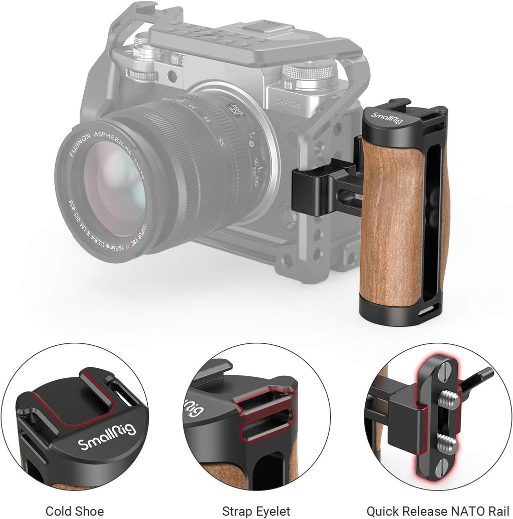 Wooden Mini NATO Handle Side Handgrip with NATO Clamp and Quick Release NATO Rail for Camera Cage F576
