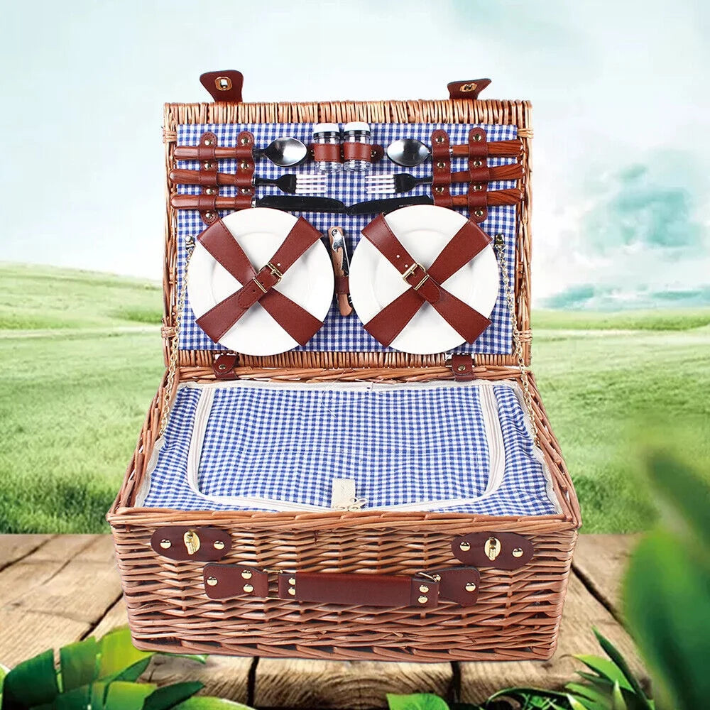 Picnic Basket Camping Essentials Outdoor Tableware Set for 4 Persons N493