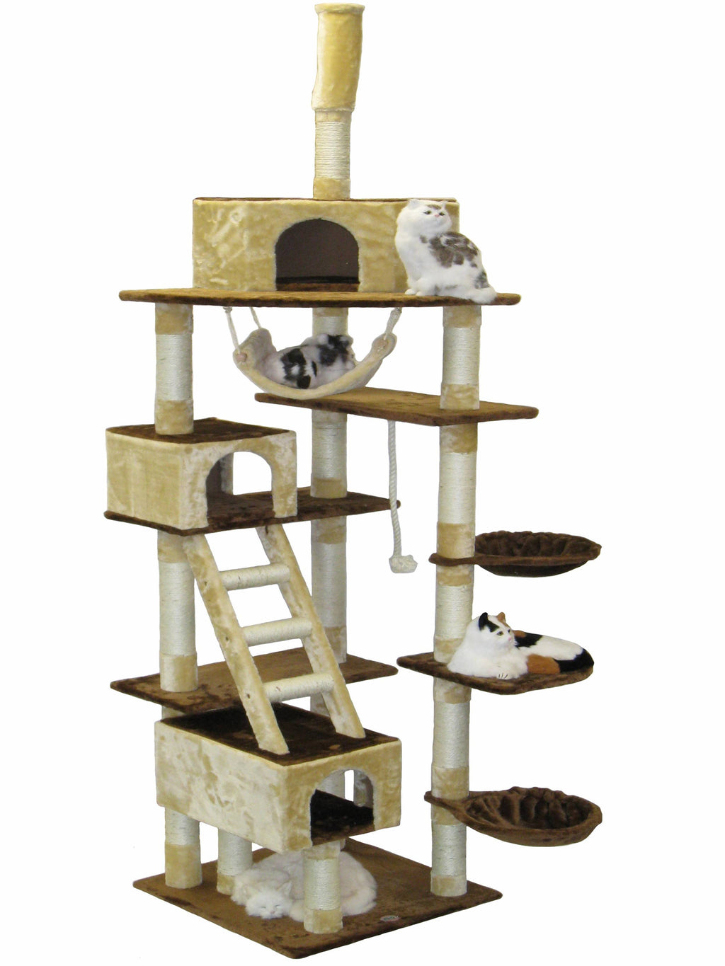 Beige and Brown Cat Furniture Condo Tree O9321