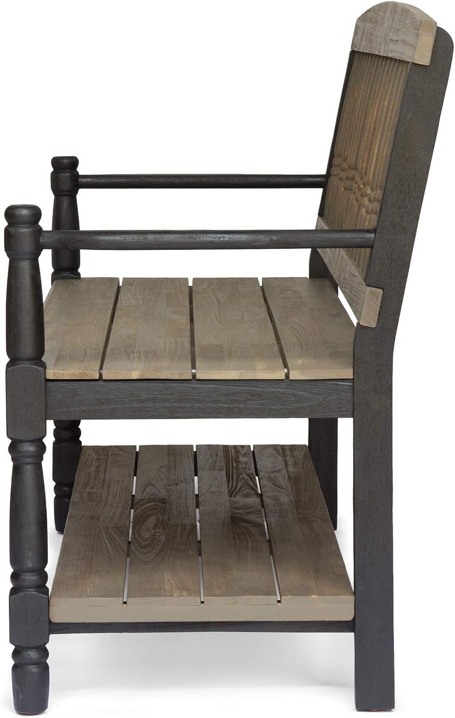 Gray and Black Acacia Wood Bench with Shelf N47239