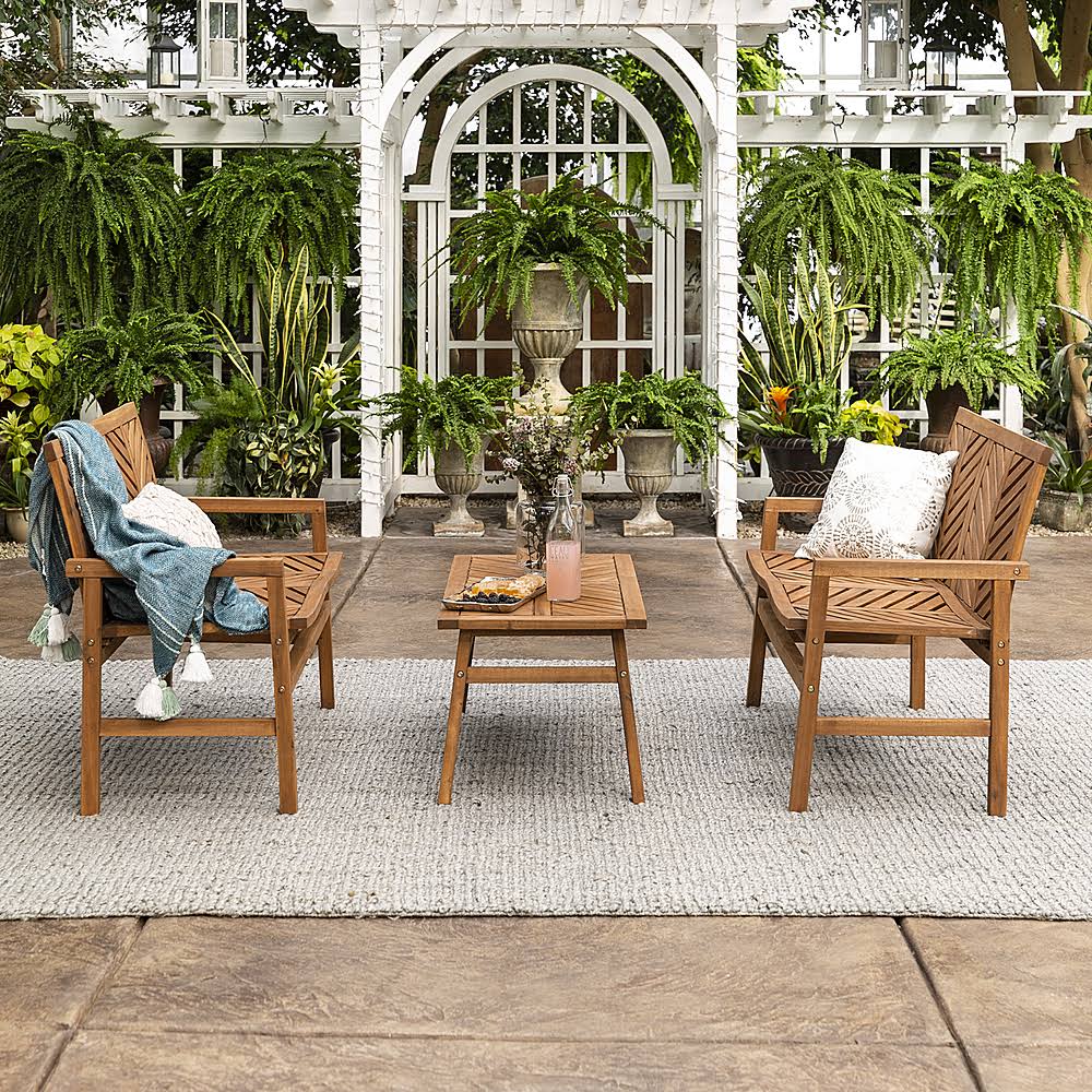 3-Piece Acacia Wood Patio Loveseat Chat Set I2679