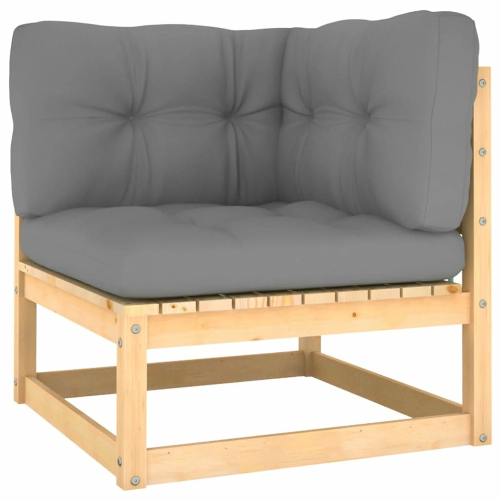 11 Piece Gray Cushioned Pinewood Sectional Outdoor Furniture Set M433