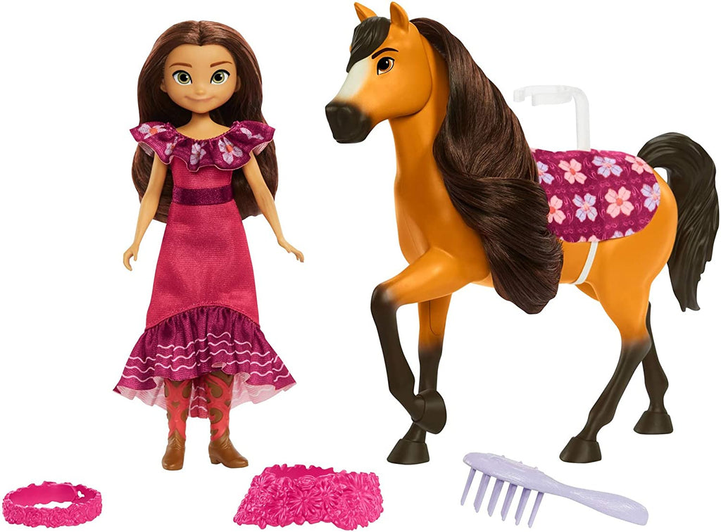 Lucky Doll with Dress, Floral Crown, Brush & Spirit Horse with Long Mane, Floral Garland, Horse Blanket W8718
