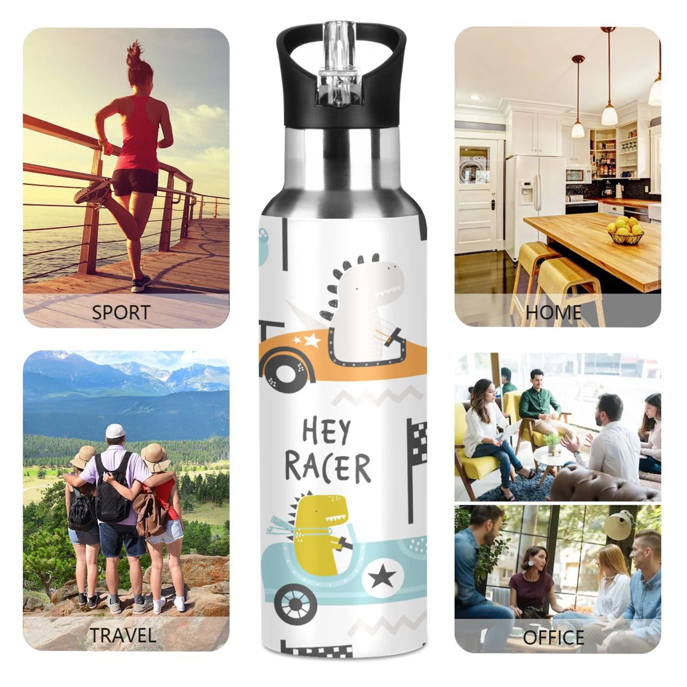 Stainless Steel Insulated Thermos Vacuum Flask Water Bottle with Straw Lid E678322