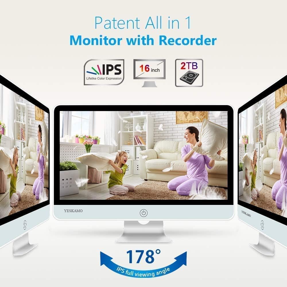 16inch 1080p IPS Monitor 2TB Hard Drive 3MP Spotlight IP Cameras 8CH WiFi Surveillance System T839560