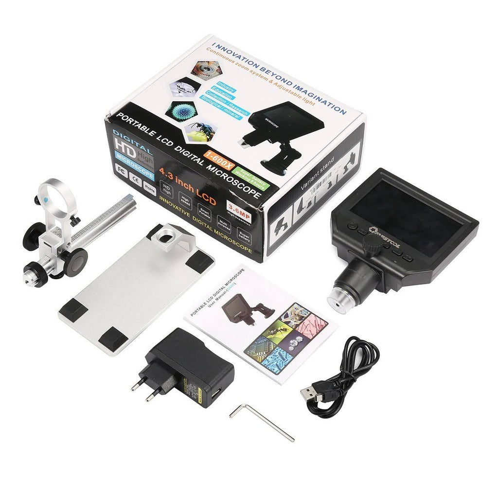 Digital Microscope 1-600X 3.6MP 4.3inch HD LCD Display with Aluminum Alloy Stand I692