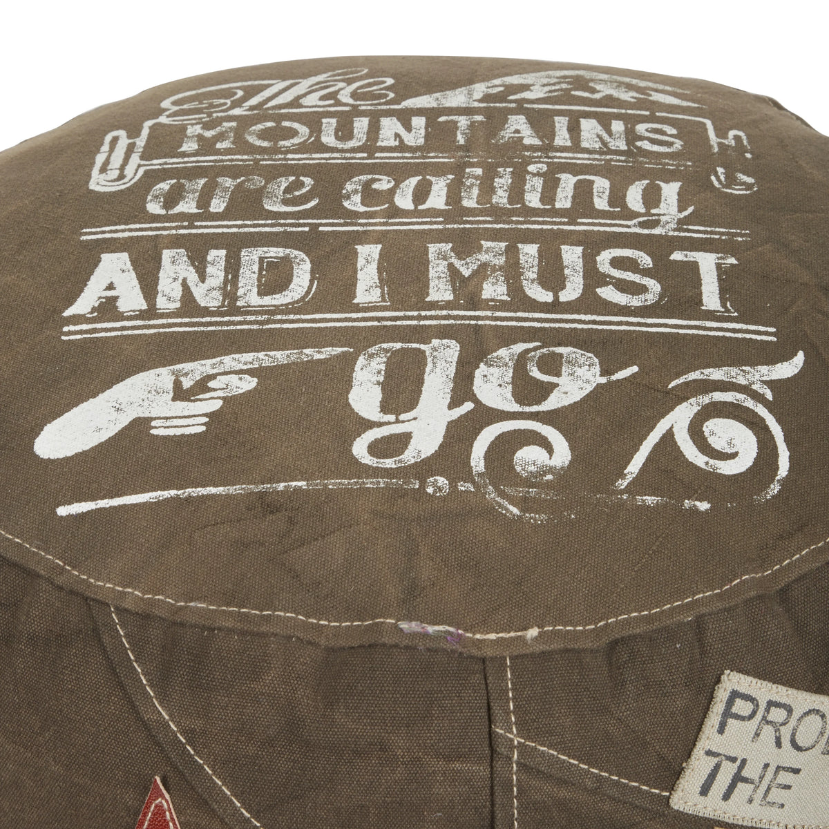Brown Canvas Pouf with Leather Accents O3902