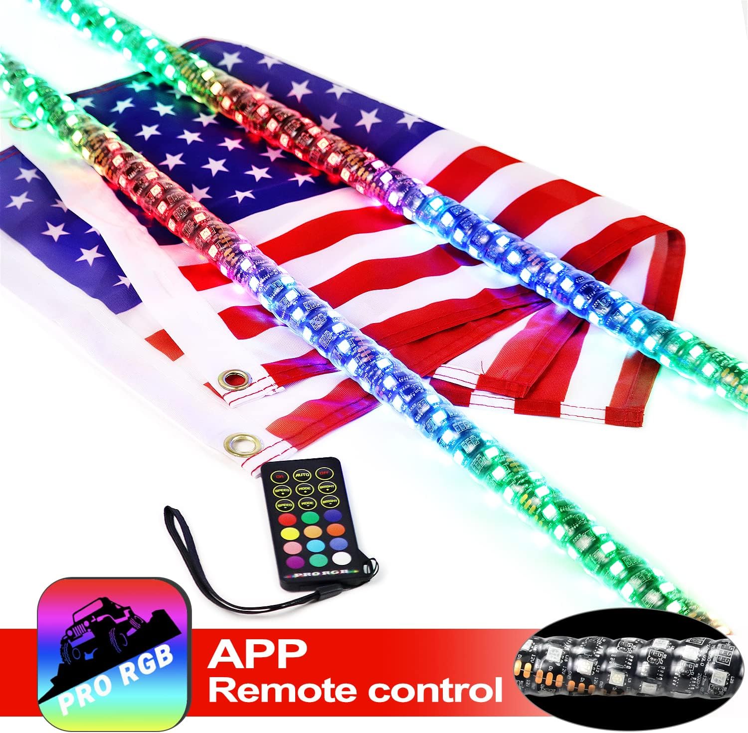 Seamless Spiral Wrapped 4FT Lighted Whips with Remote and App Control C97891