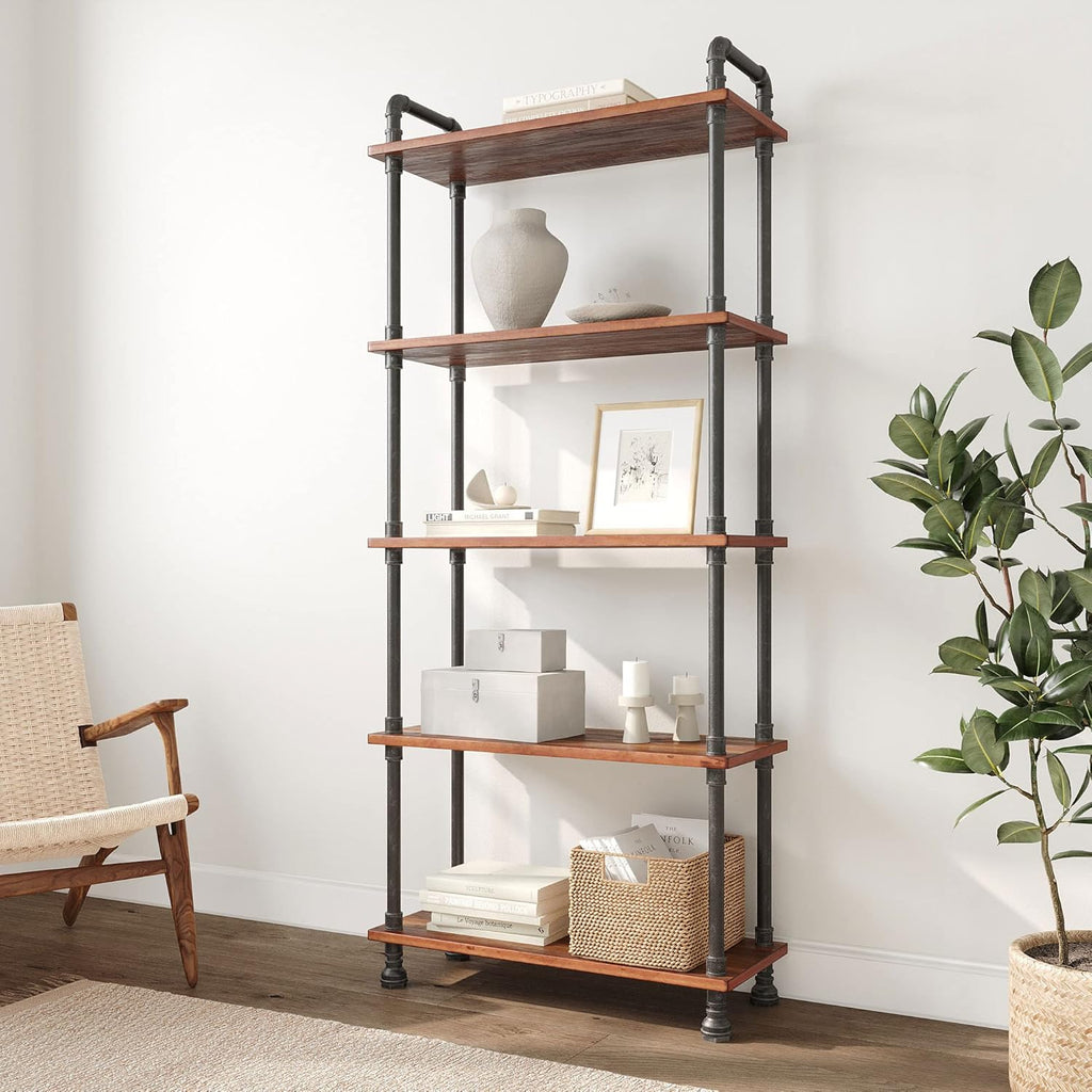5-Tier Solid Pine Open Wood Bookcase, Brown Y87010