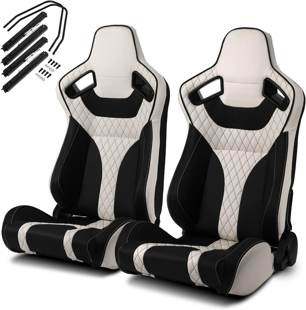 Pair of Red and Black PVC Leather Sport Racing Seats with Sliders X99060