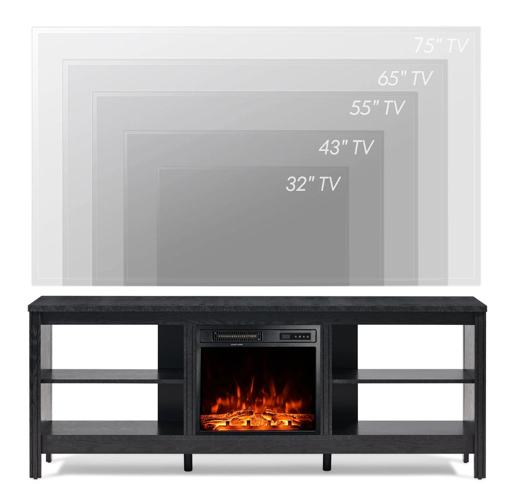 Black 70 inch Wood Fireplace TV Stand with 4 Storages P6889