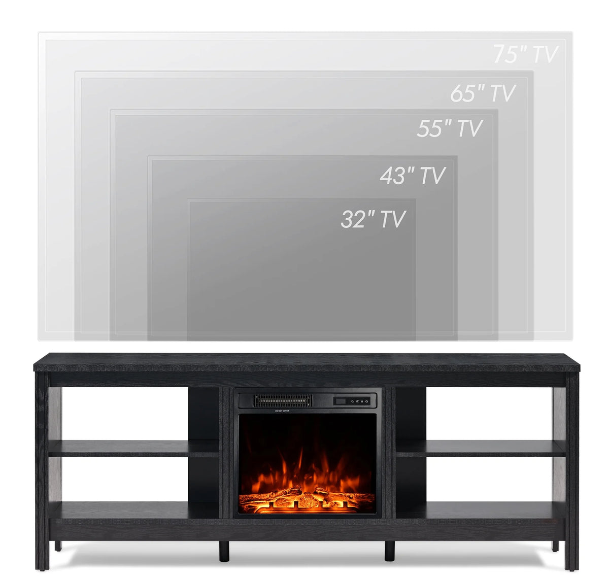 Black 70 inch Wood Fireplace TV Stand with 4 Storages P6889