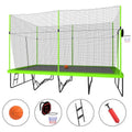 10ft by 17ft Rectangular Trampoline with Green Fabric Black Powder-coated Galvanized Steel Tubes with Basketball Hoop System C8853