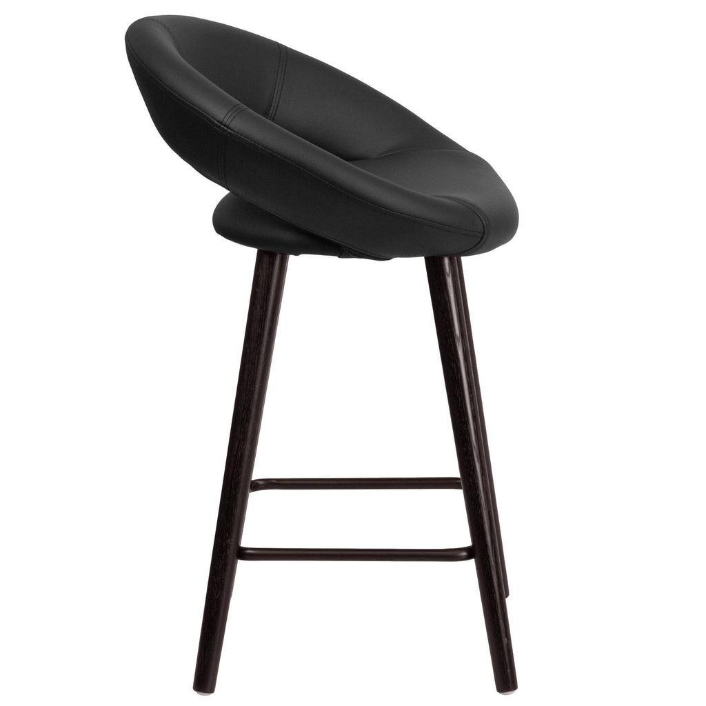 24&& High Cappuccino Wood Counter Height Stool in Black Vinyl F866927