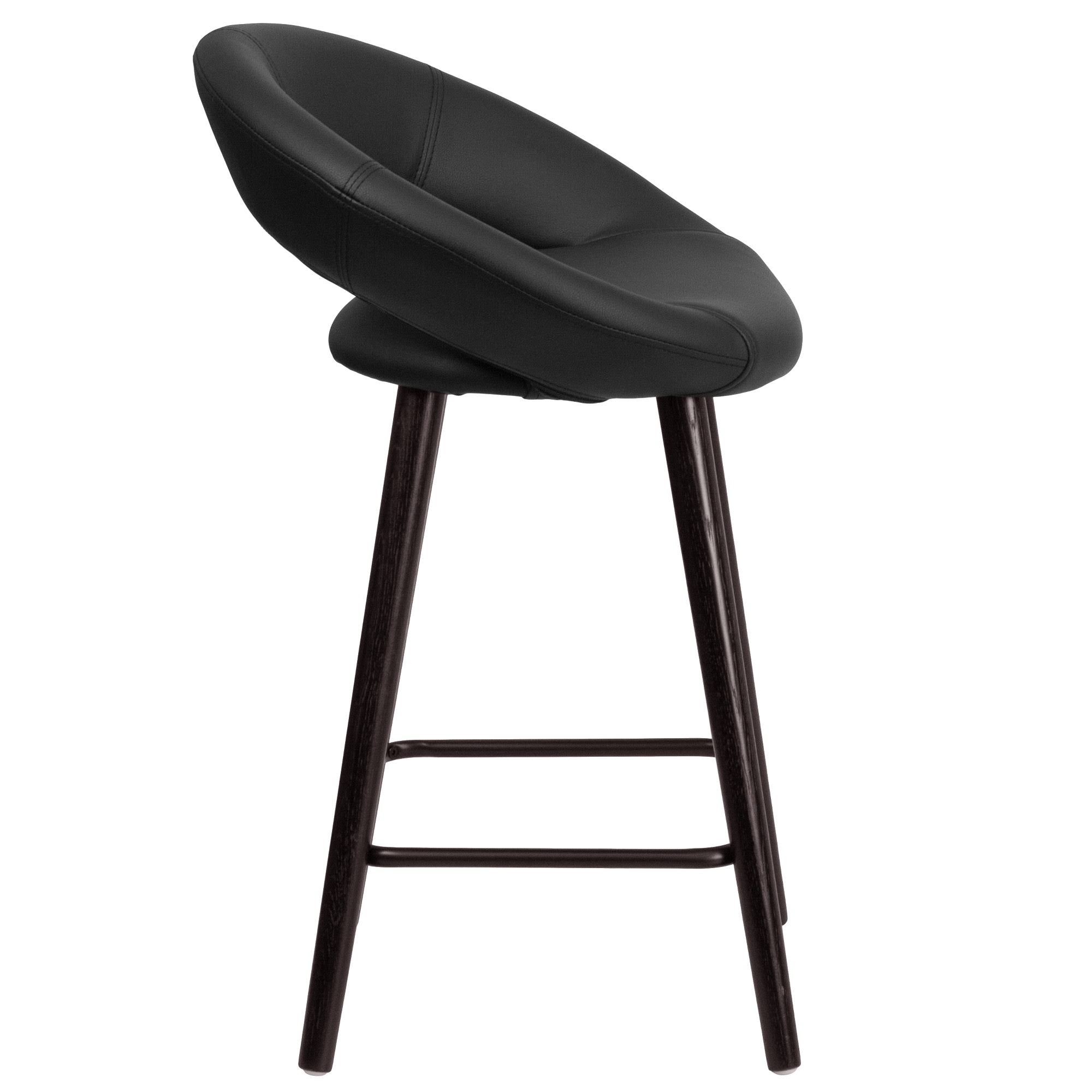 24&& High Cappuccino Wood Counter Height Stool in Black Vinyl F866927