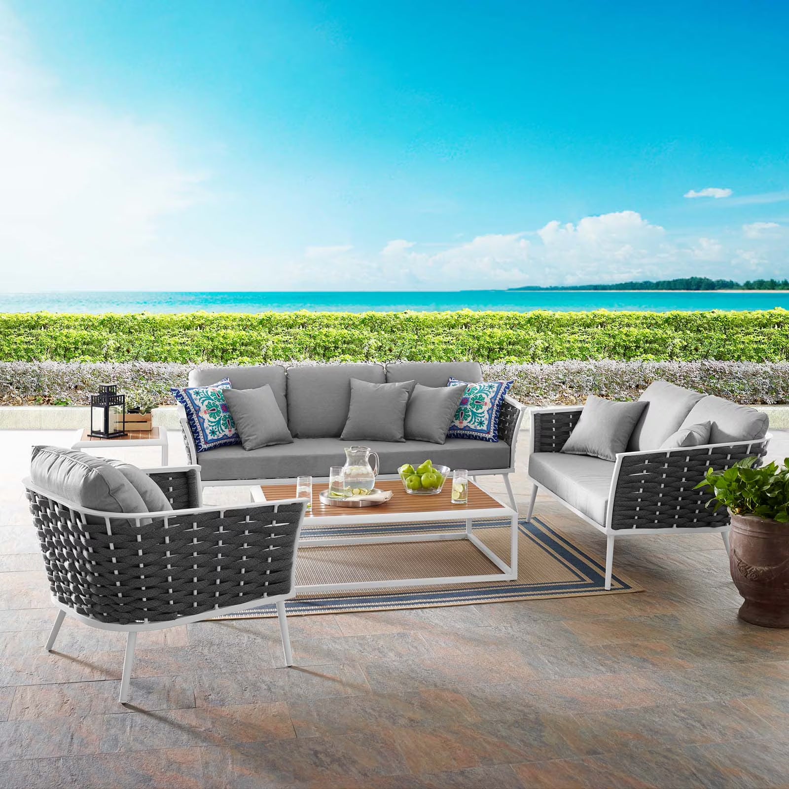White Gray 6 Piece Aluminum Patio Sectional Sofa Set G90038