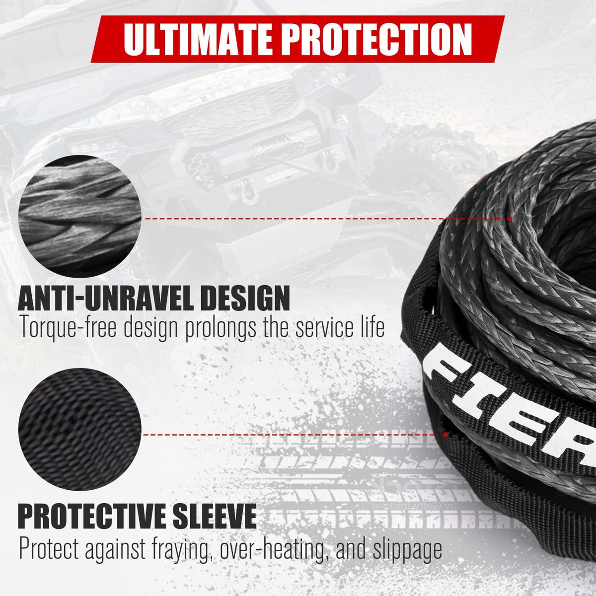 Black 3/16 50FT Synthetic Winch Rope Cable Kit with Forged Hook Fairleads, Pack of 2 M573566
