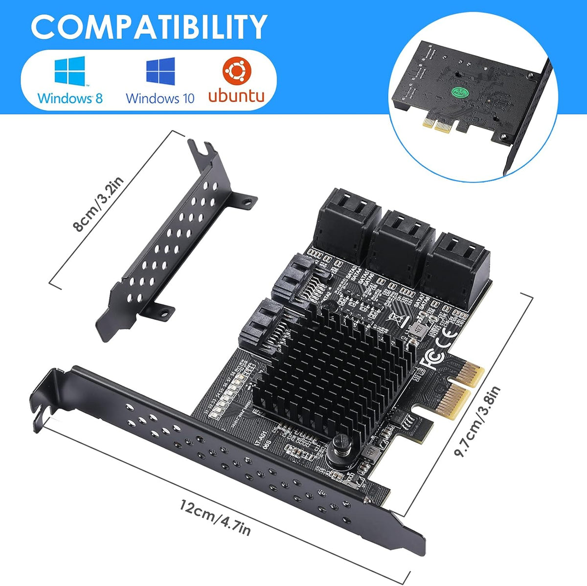 PCIe SATA Card 8 Ports with 8 SATA Cables and Low Profile Bracket P832738