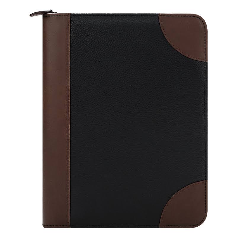 Black/Brown Leather Zipper Binder Z4598