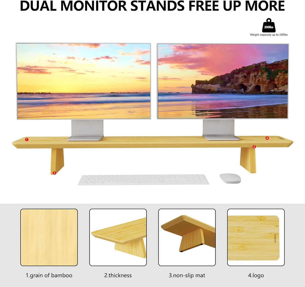 Large Bamboo Wood Monitor Stand Riser with Storage, Pack of 2 Y640