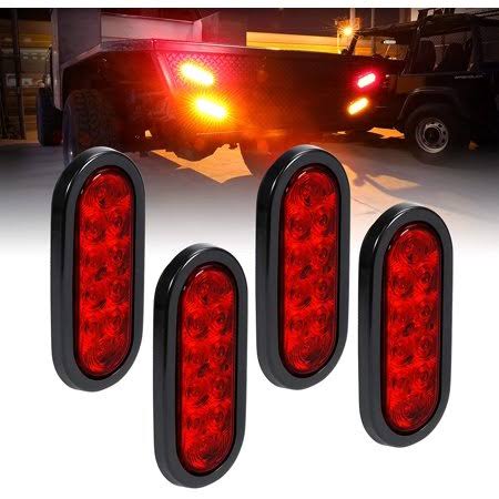 Red Oval LED Trailer Tail Light Kit 4pc 6 inch IP67 Waterproof J8947