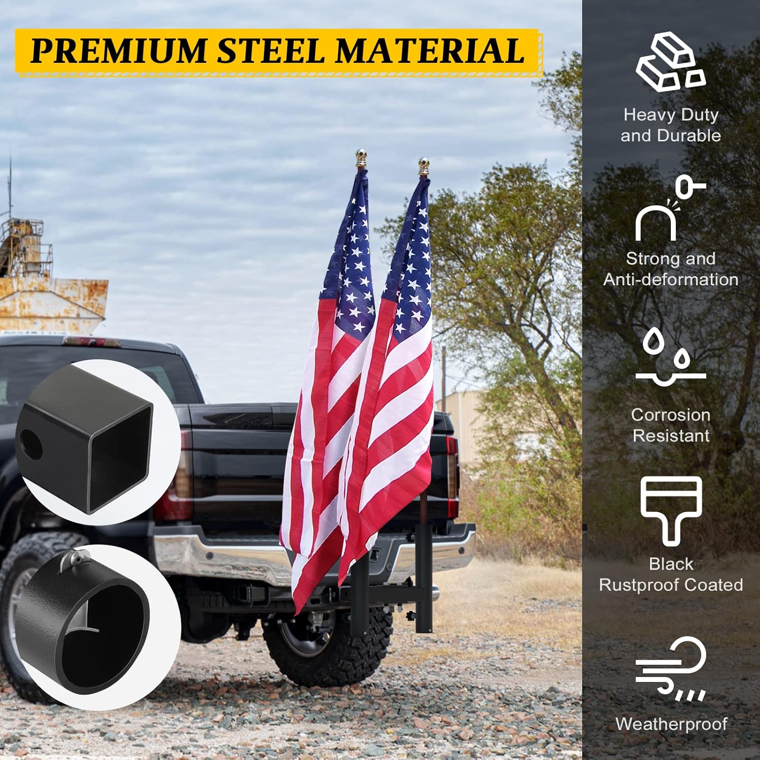 Dual Car Flag Hitch Mount Holder 2 Hitch Receivers All Metal Heavy Duty P240