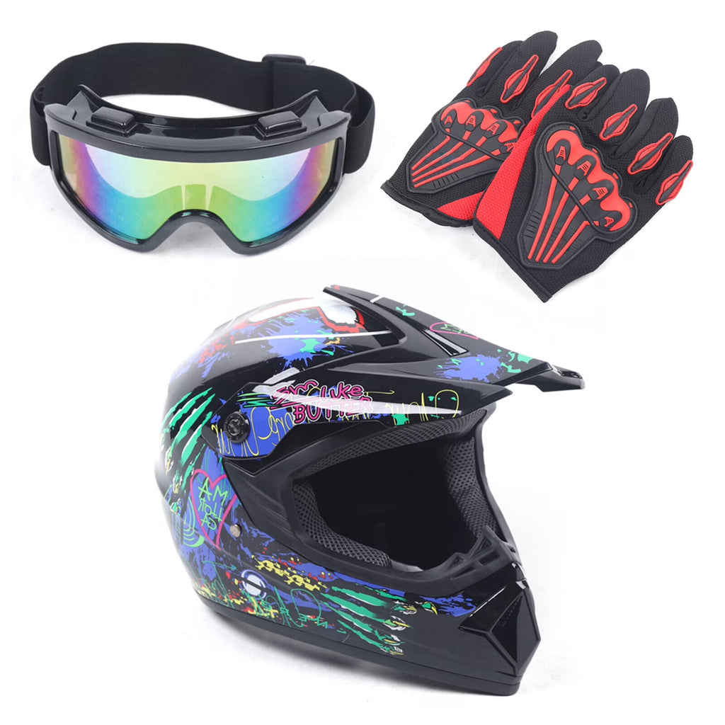 Youth Kids Motocross Helmet with Goggles Gloves DOT M491