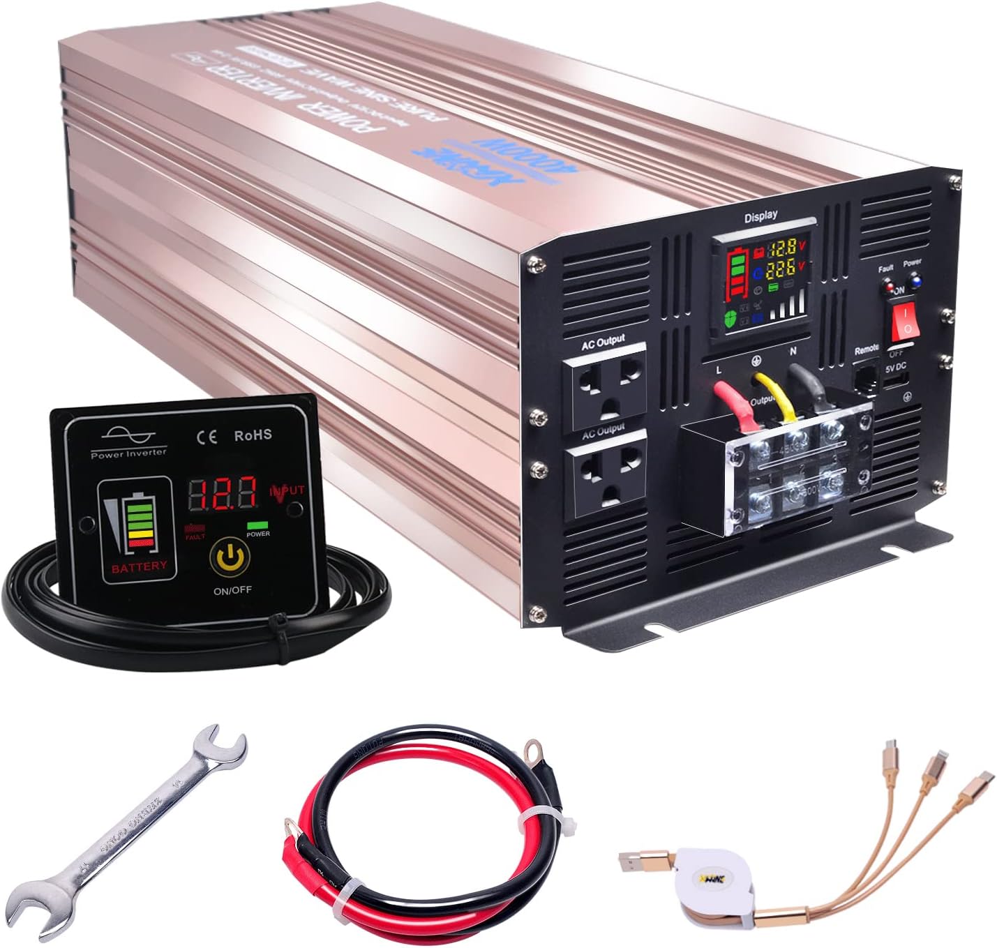 500 Watts Power Inverter 12V to 110V Pure Sine Wave with LED Display and 4.2A USB Charging Ports & 2 AC Outlets Pack of 2 J460654
