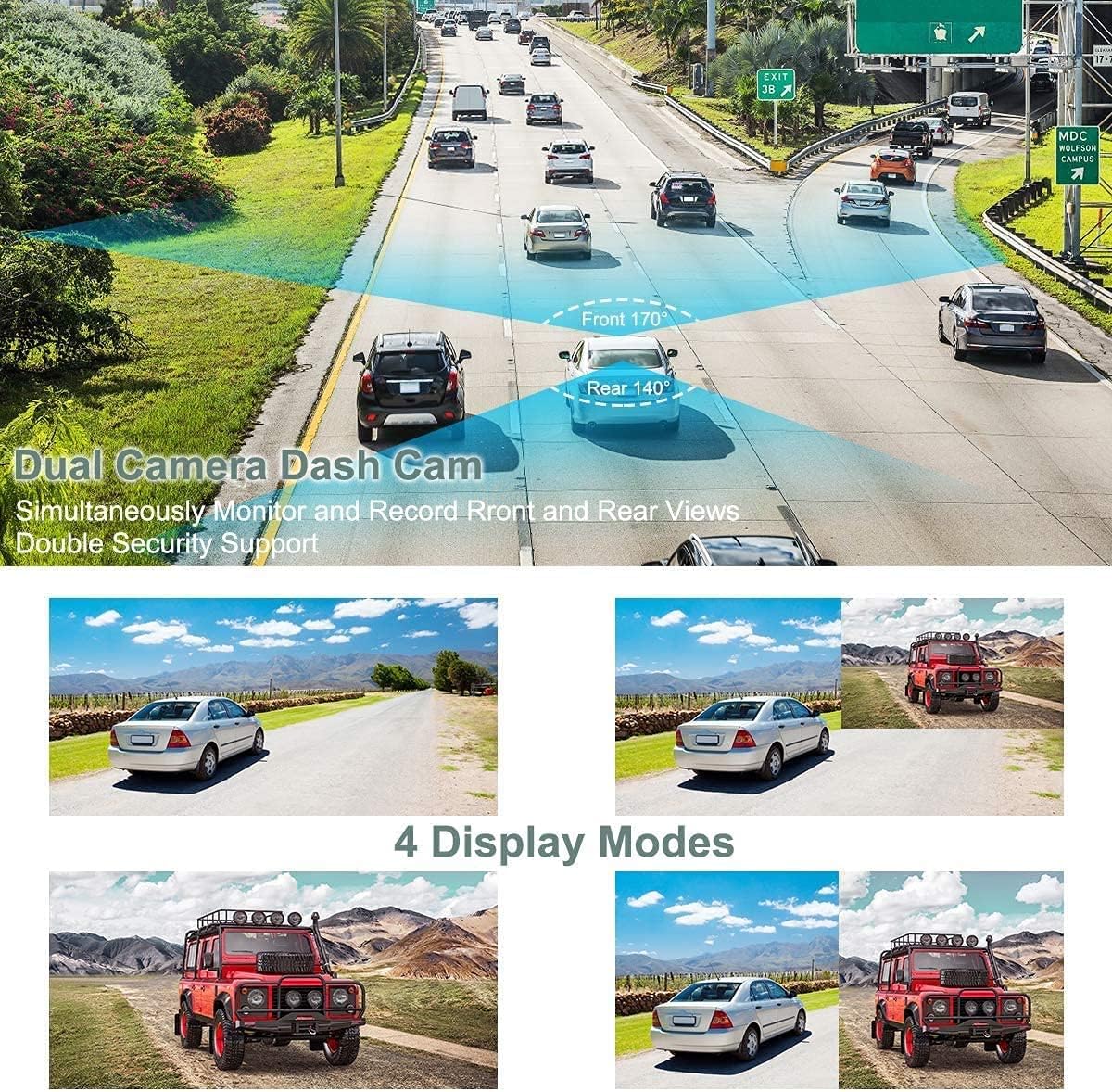 Dash Cam Front and Rear 1080P Full HD Dual Dash Cam 3 IPS Screen Night Vision 170° Wide Angle Motion Detection G-Sensor with SD Card W215174