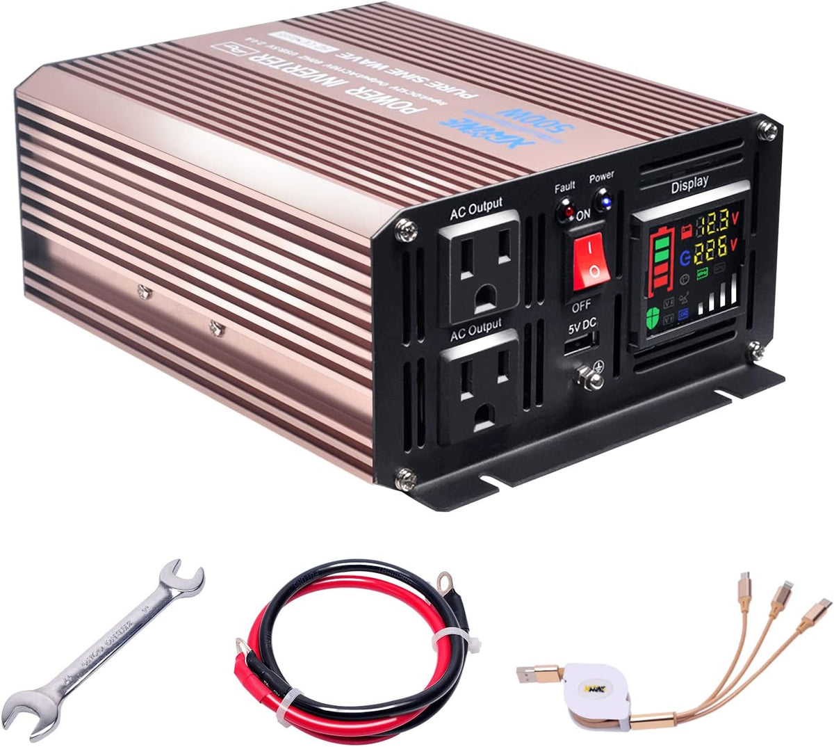 500 Watts Power Inverter 12V to 110V Pure Sine Wave with LED Display and 4.2A USB Charging Ports & 2 AC Outlets Pack of 2 J460654
