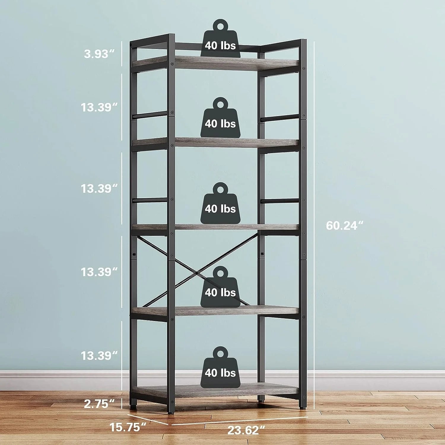 5-Tier Gray Microwave Stand Shelf with Storage M364