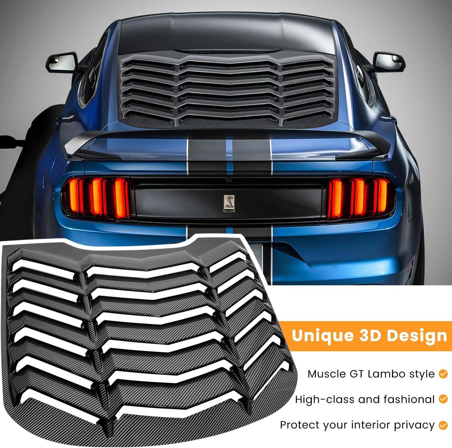 Rear Window Louver Windshield Sun Shade Cover ABS Glossy Carbon Fiber B20696