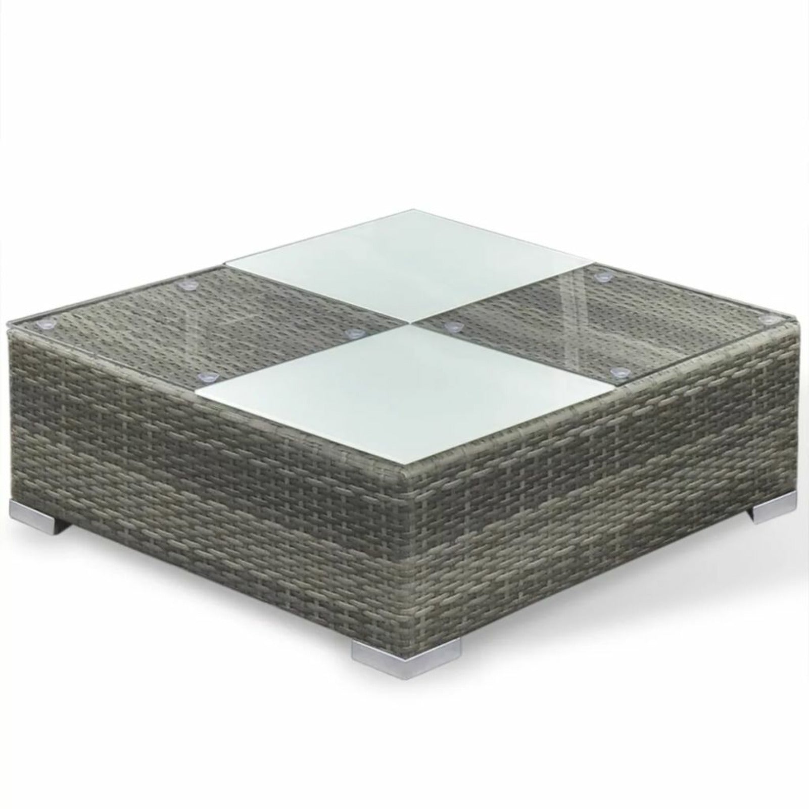 Grey Rattan Patio Sectional Sofa Set with Cushions Ottoman and Coffee Table I687984