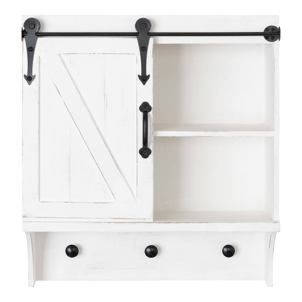 White Decorative Farmhouse Cabinet Wall Organizer with Sliding Barn Door and 3 Knobs W14358