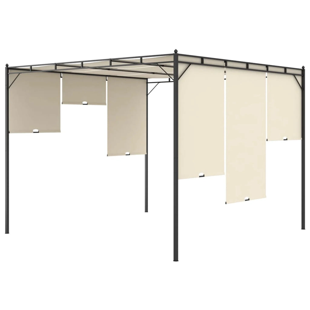 Garden Gazebo with Side Curtain Steel Frame Sun Shade Shelter Cream 118.1 x 118.1 x 88.6 Inches I460
