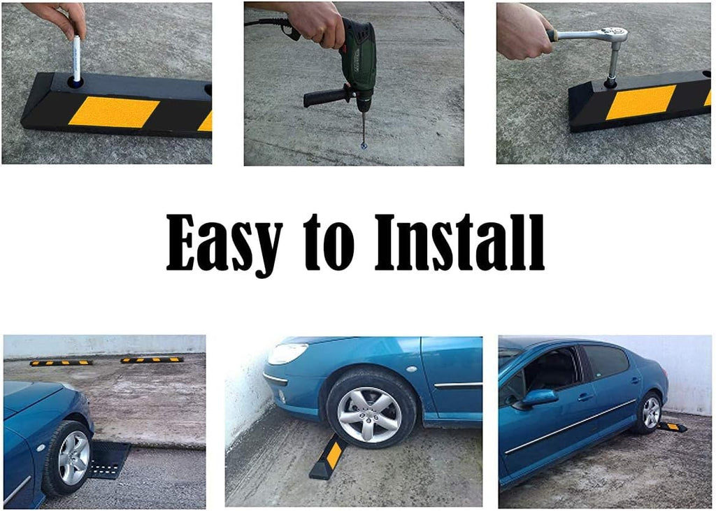Rubber Parking Curb with 8 Reflective Yellow Safety Stripes M530