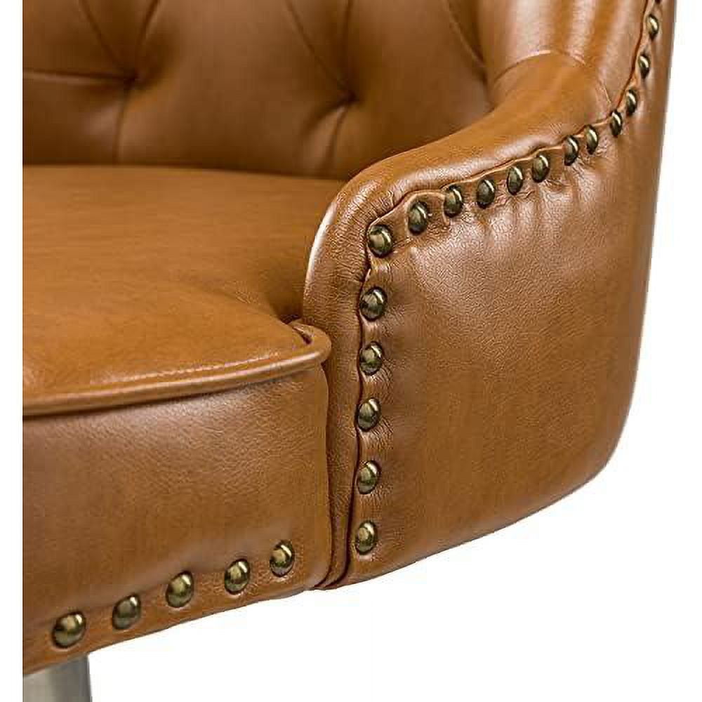 Camel PU Leather Armless Ergonomic Swivel Task Chair with 5 Rolling Casters R7143