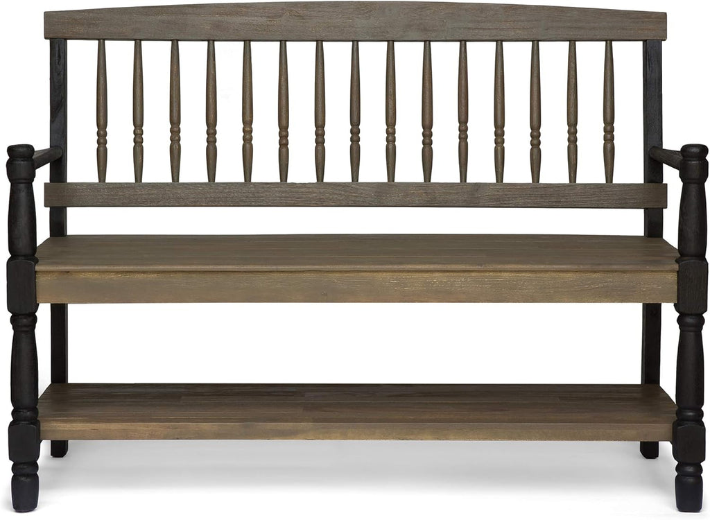 Gray and Black Acacia Wood Bench with Shelf N47239