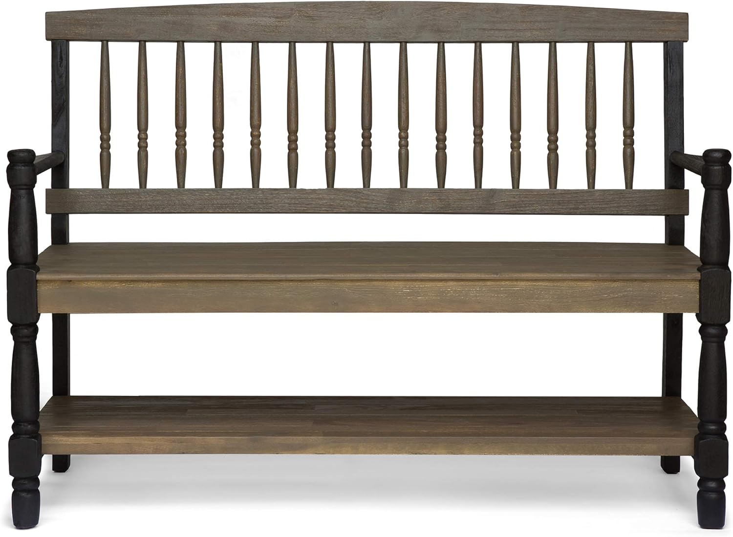 Gray and Black Acacia Wood Bench with Shelf N47239