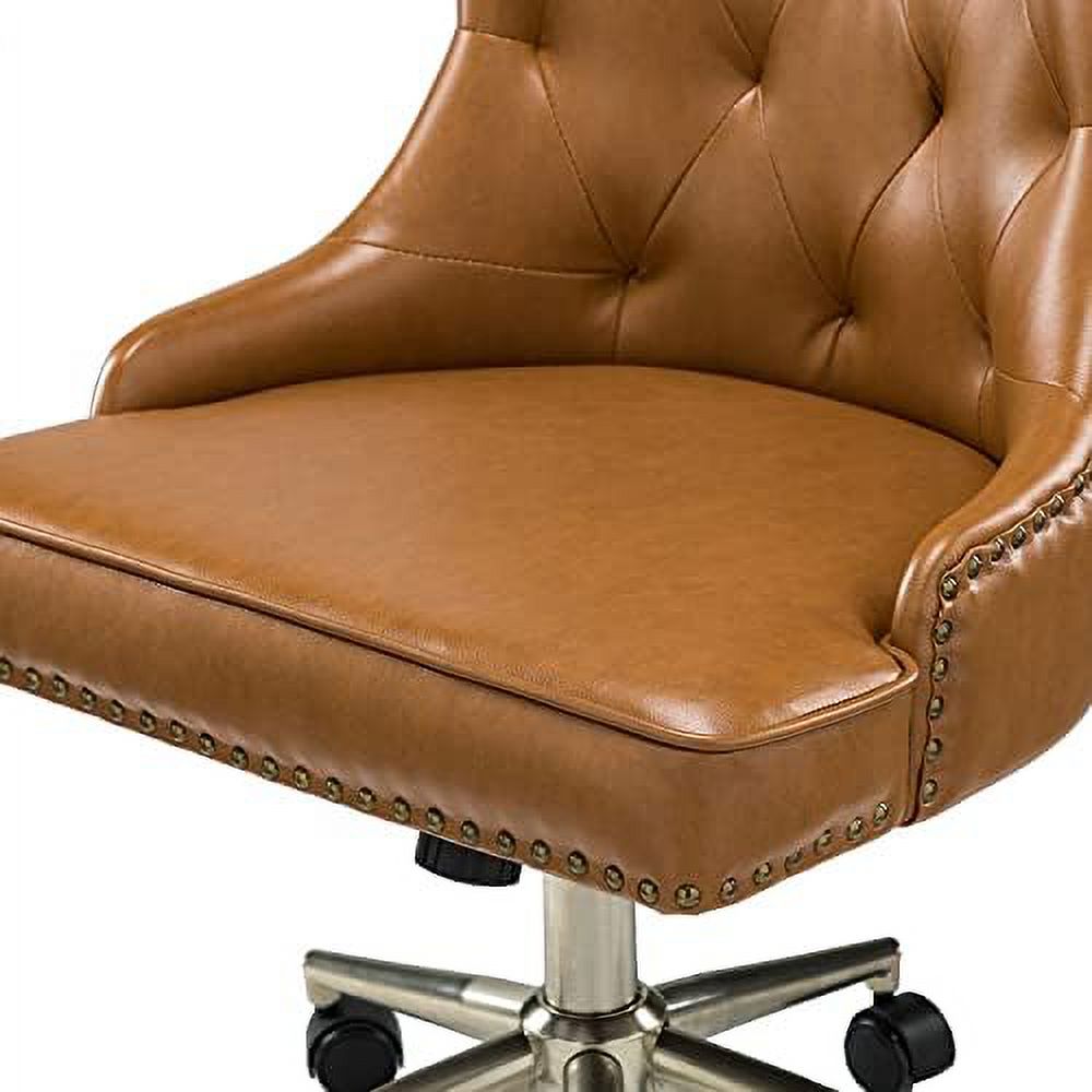Camel PU Leather Armless Ergonomic Swivel Task Chair with 5 Rolling Casters R7143
