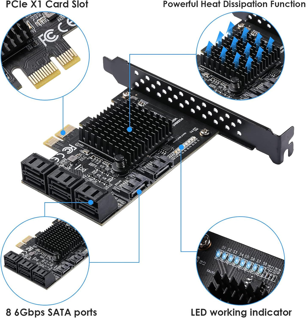 PCIe SATA Card 8 Ports with 8 SATA Cables and Low Profile Bracket P832738
