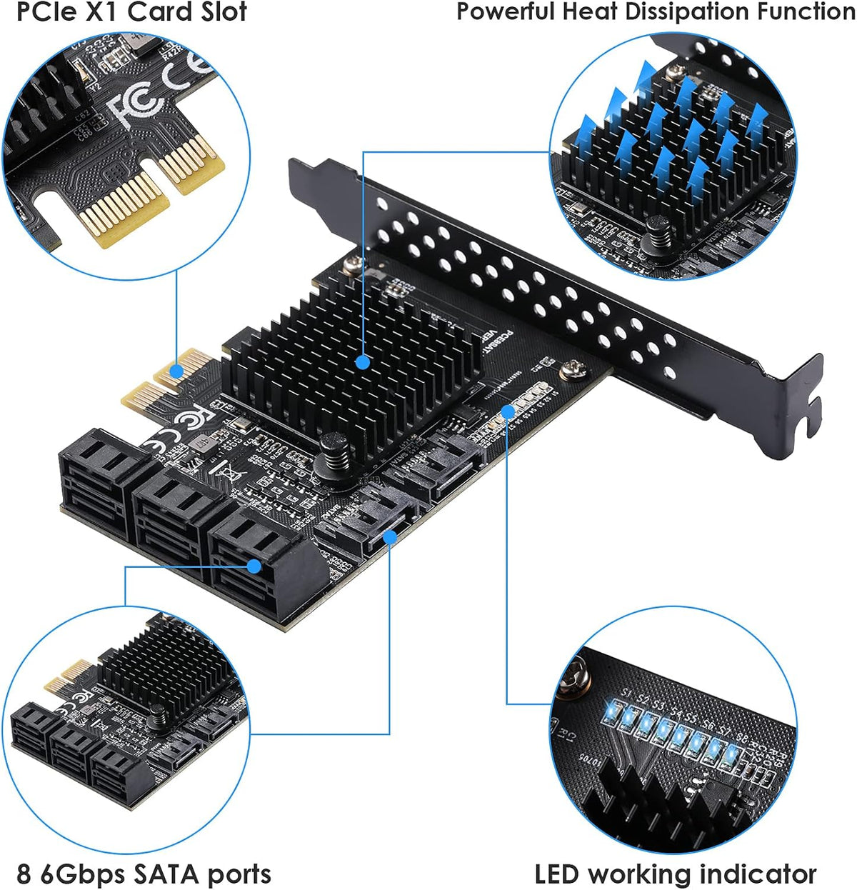 PCIe SATA Card 8 Ports with 8 SATA Cables and Low Profile Bracket P832738