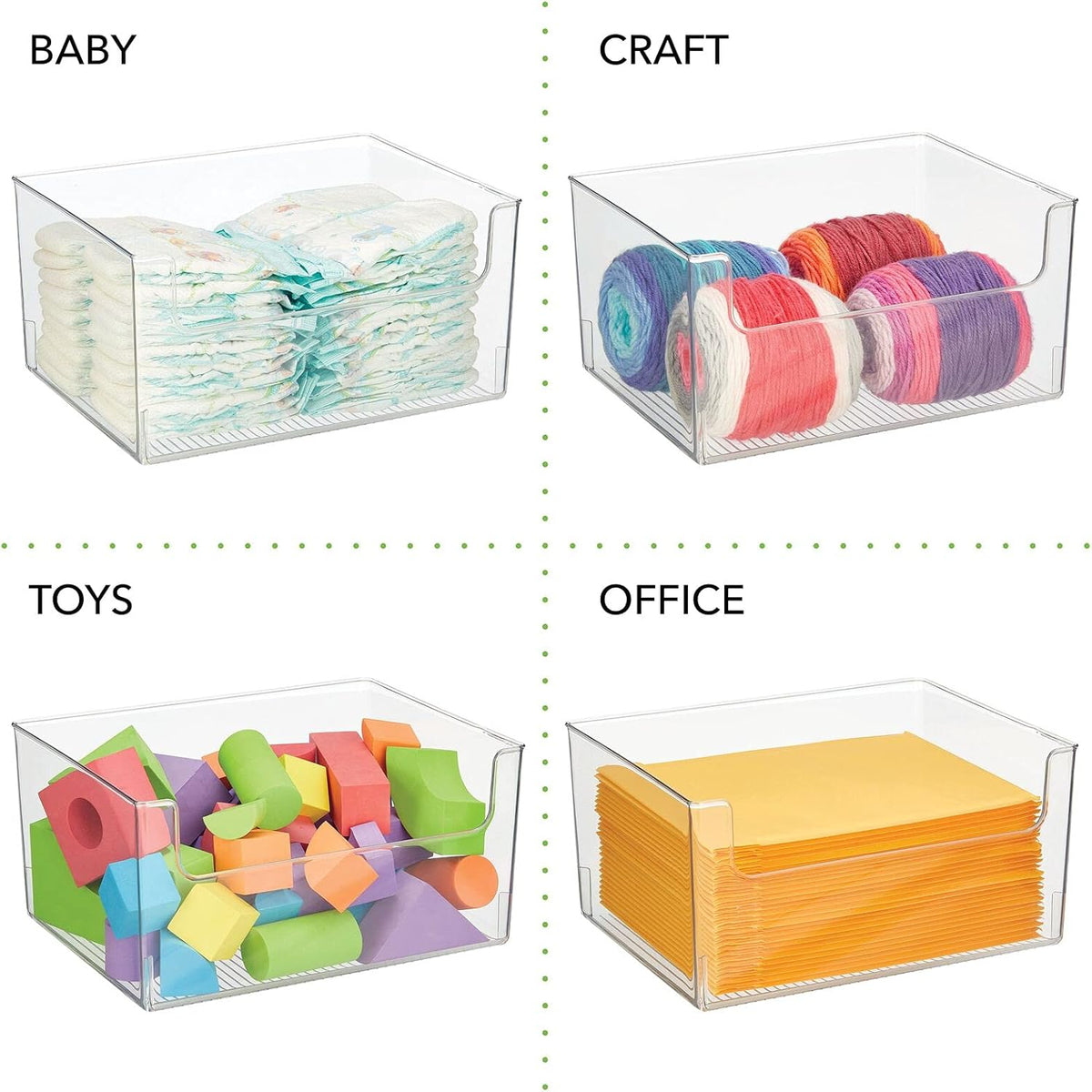 Clear Stackable Plastic Open Front Storage Organizer Bin, 4 Pack D699