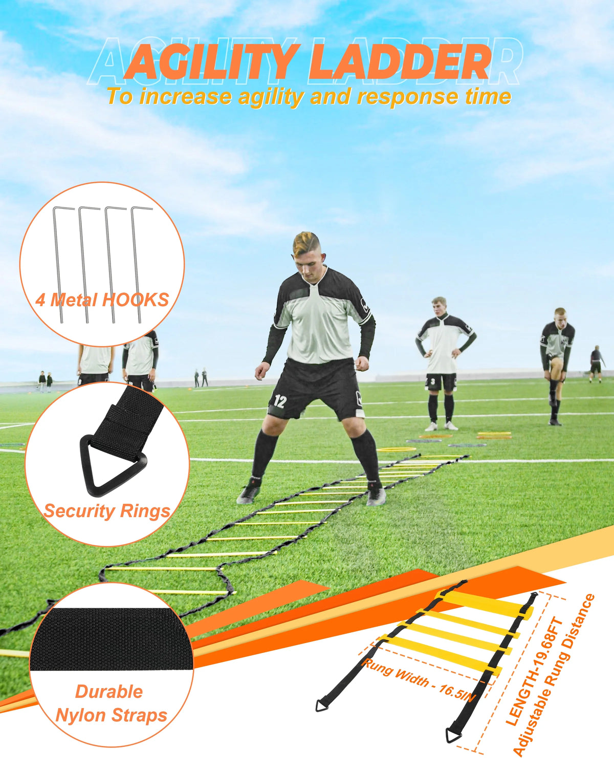 Agility Training Equipment Set with 20ft Ladder, Cones, Parachute, Bands, Jump Rope Q721