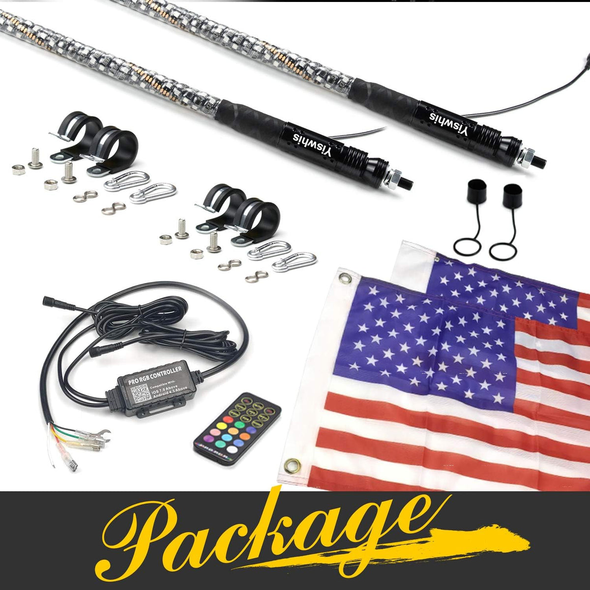 Seamless Spiral Wrapped 4FT Lighted Whips with Remote and App Control C97891