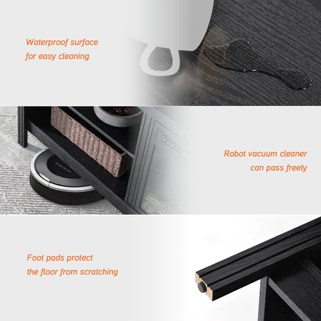 Black 70 inch Wood Fireplace TV Stand with 4 Storages P6889