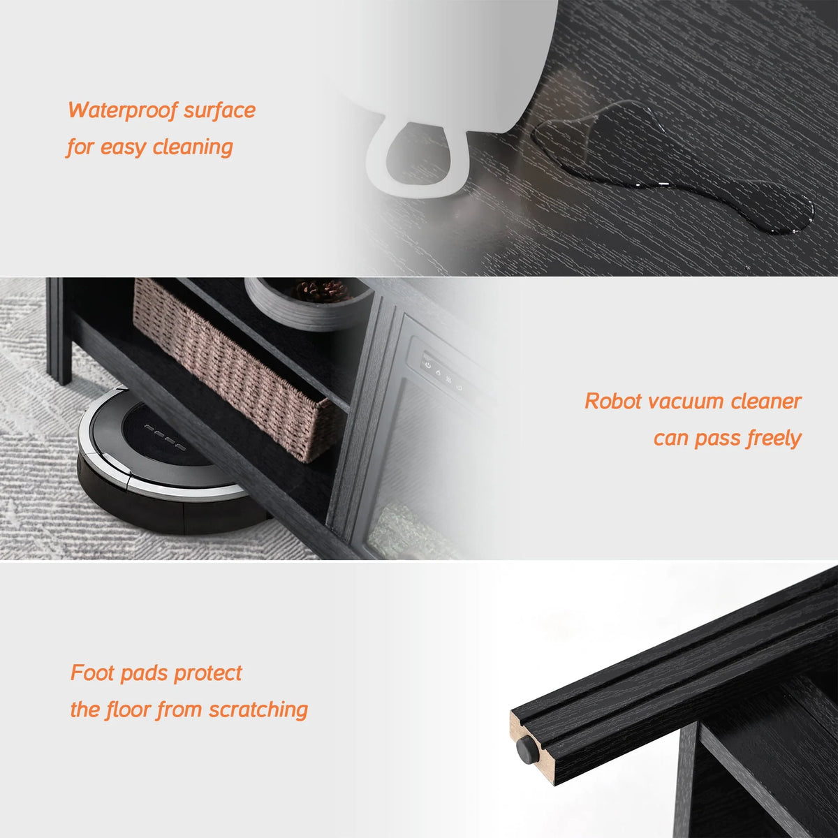 Black 70 inch Wood Fireplace TV Stand with 4 Storages P6889
